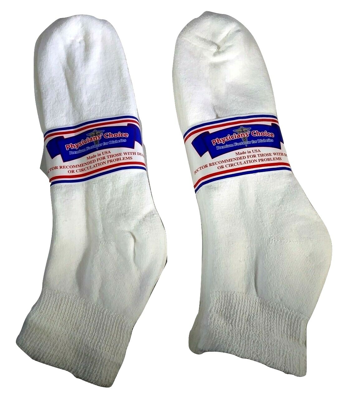 3 Pair White Diabetic Ankle Socks Size 10-13 Loose fit PHYSICIANS CHOICE USA