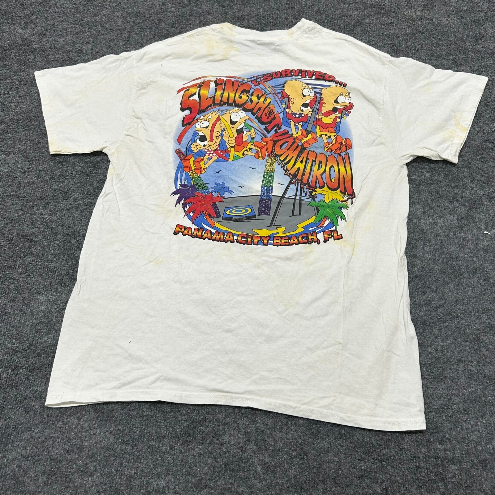 Slingshot Vomatron T-Shirt Mens Size M White Graphic Panama City Beach Stained