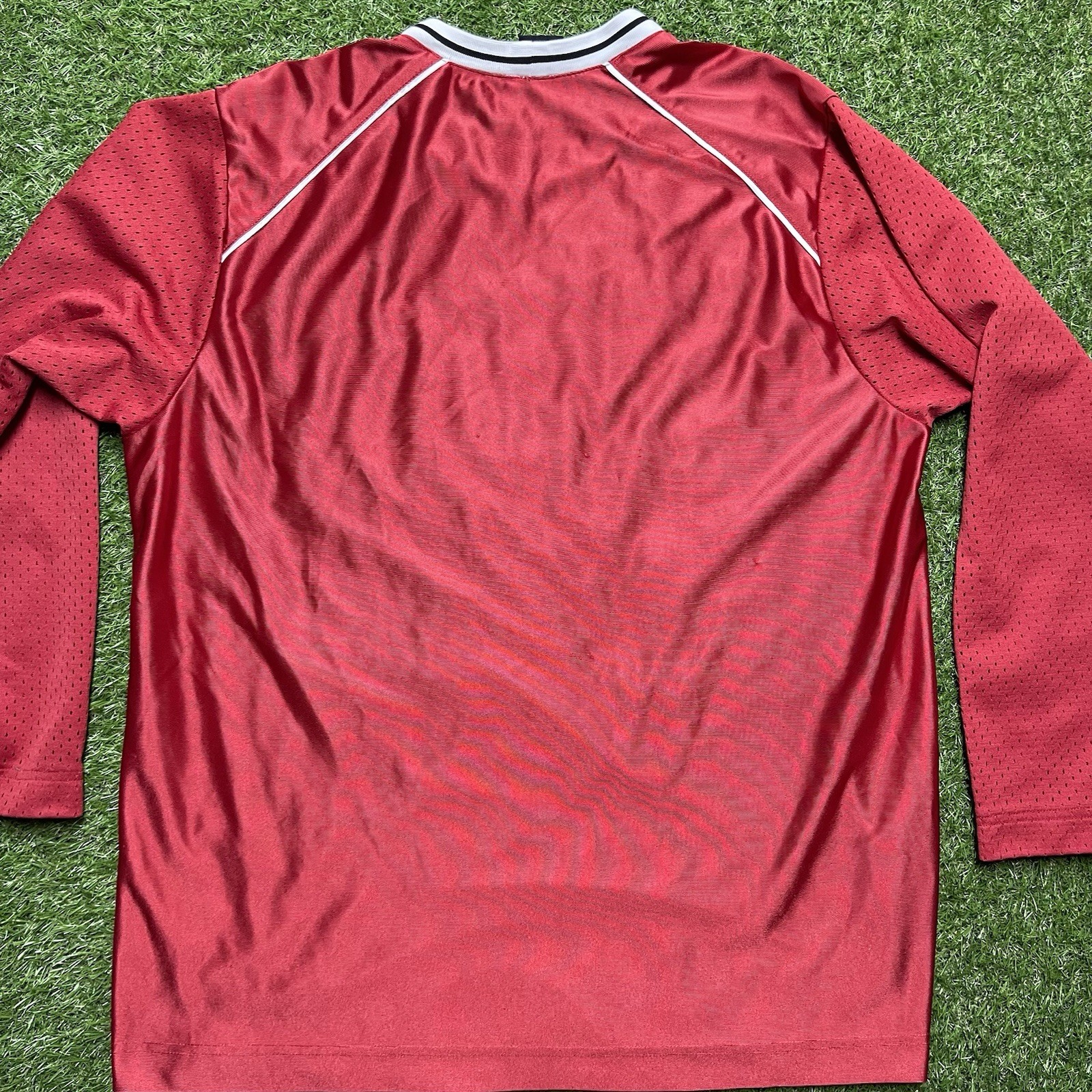 Vintage Nike Shirt Mens L Red Soccer Jersey GK Dazzle Shiny Silky Cyber Y2K
