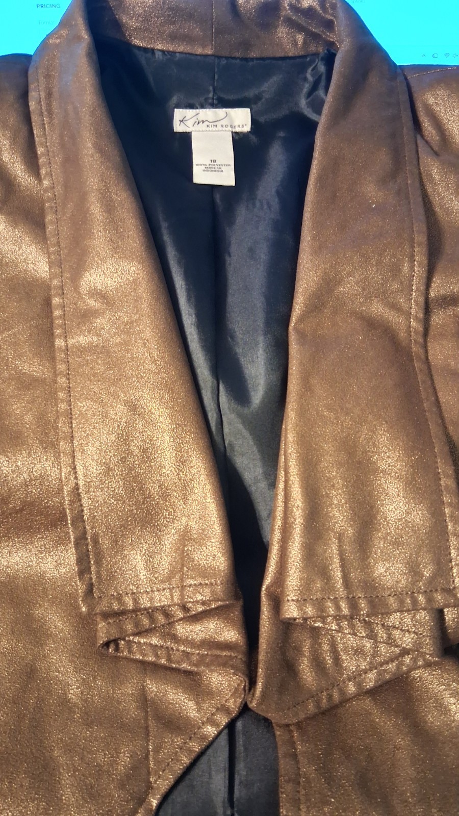 Kim Rogers Gold Jacket Open Front Bracelet Sleeves Shoulder Pads Misses Size 18