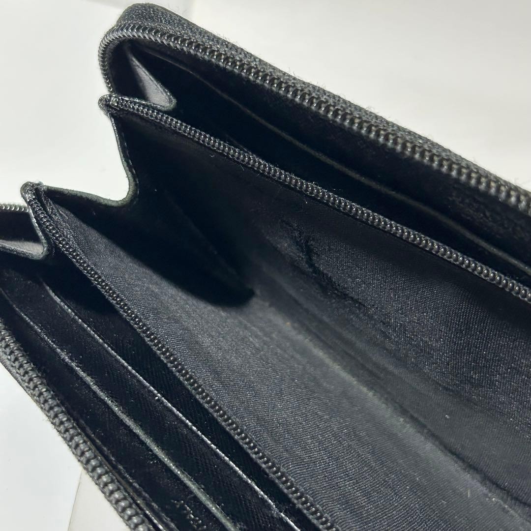 PRADA Nylon Round Zip Triangle Plate Long Wallet Black