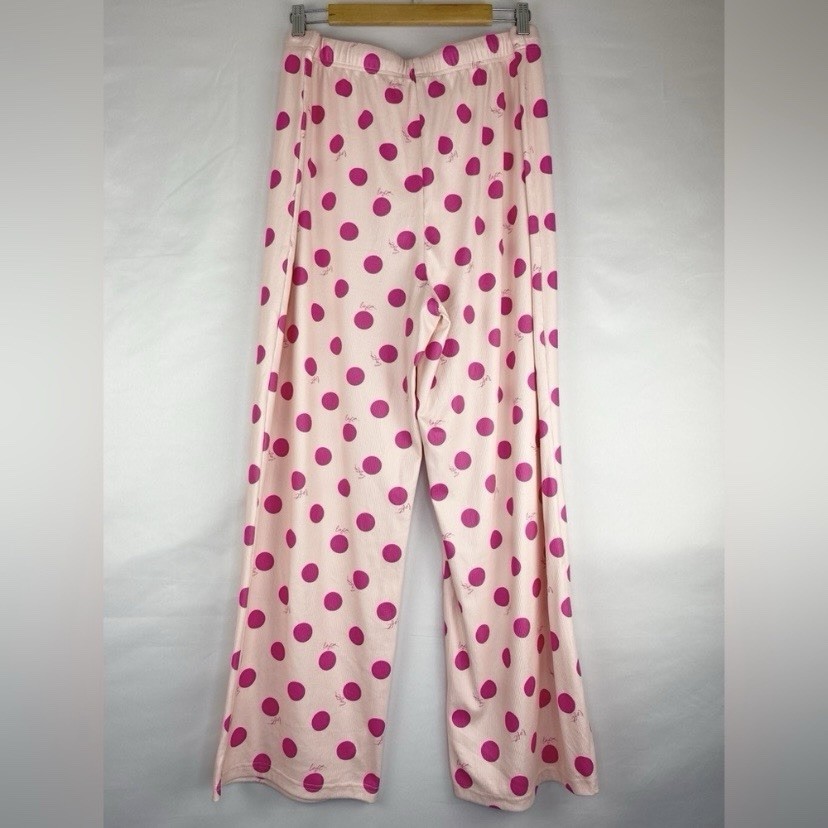 NWOT Loft Hot Pink Polka Dot Pajama Set Soft Cozy Ribbed Fabric Size XL