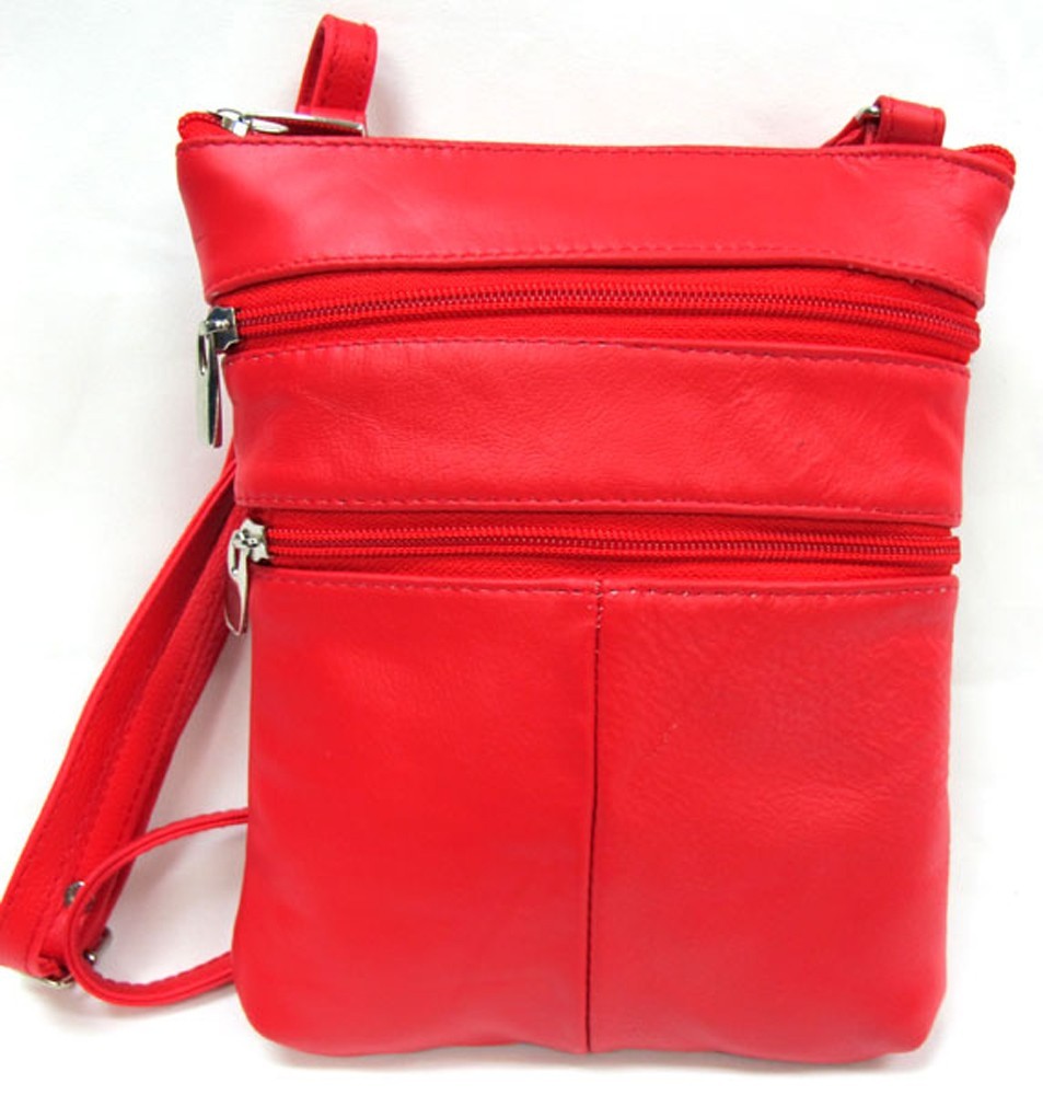 5 Zipper Pocket Genuine Leather Every Day Purse Shoulder Cross Body Slim 7 Color