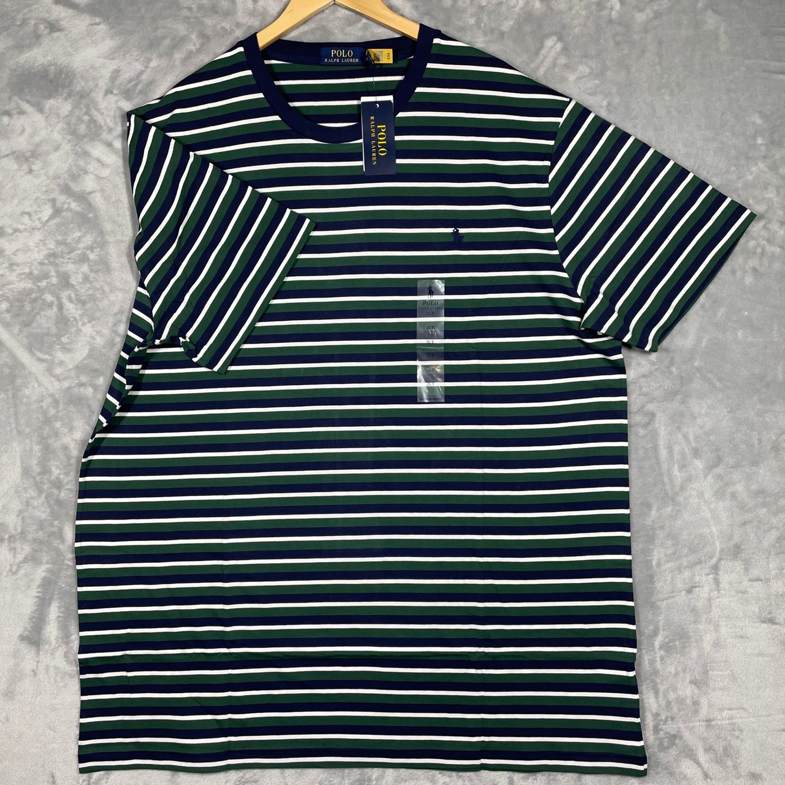 Polo Ralph Lauren Mens Striped Crewneck T-Shirt Pine Green Navy Blue 2LT NWT