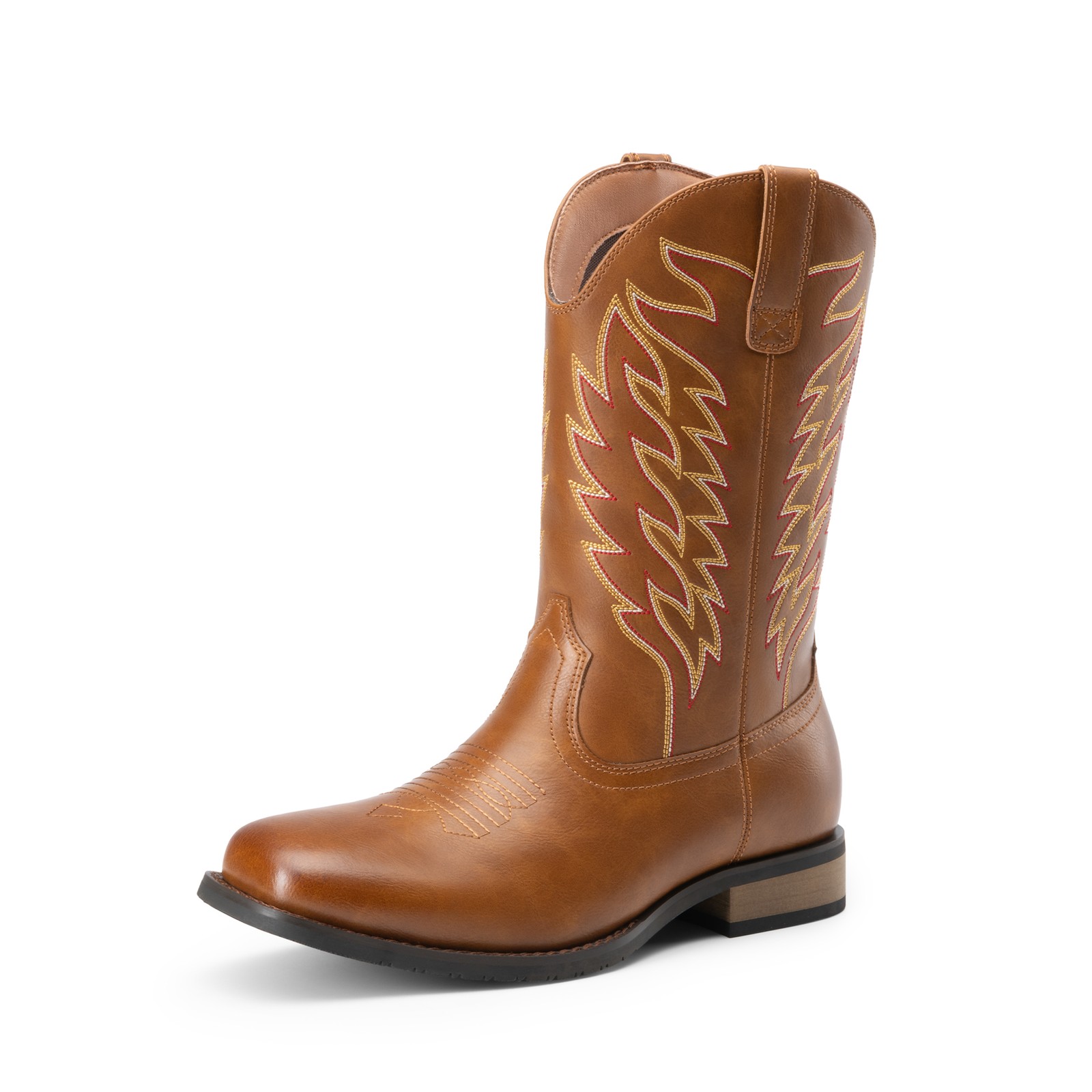 Men’s Cowboy Boots Brown Western Boots with Chic Embroidered Square Toe Boot
