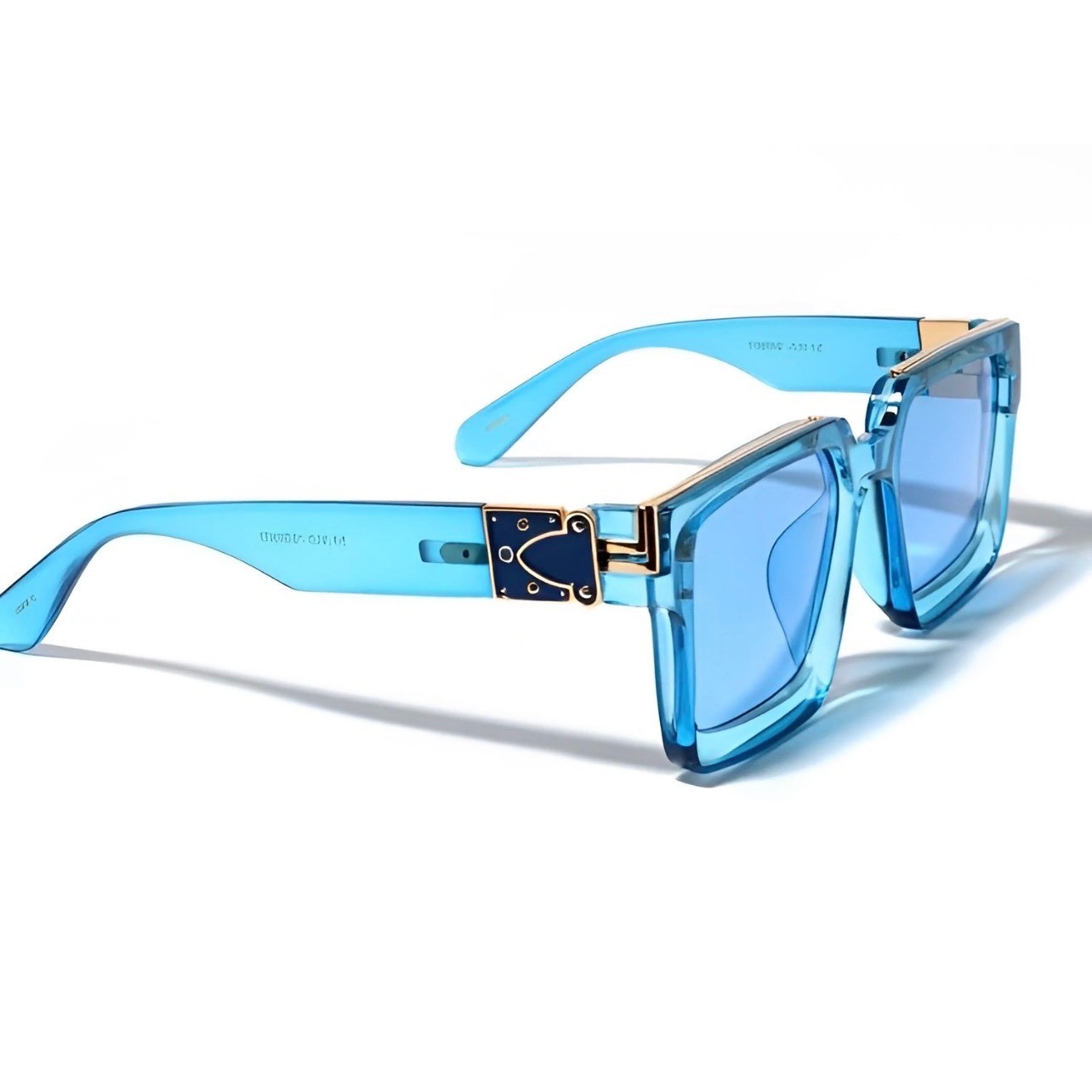 Womens Oversized Square Translucent Blue Sunglasses Gold Hardware 153mm Frame