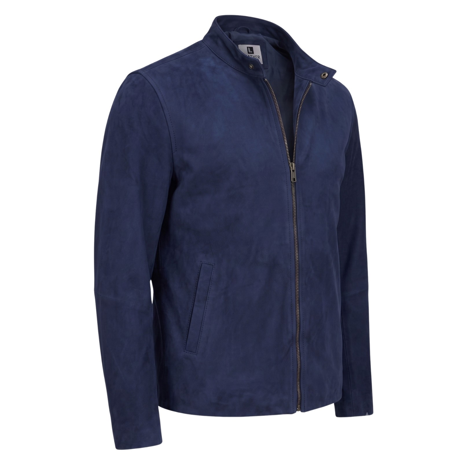 Men’s Navy Blue Suede Leather Motorcycle Jacket – Slim Fit Style Biker Jacket