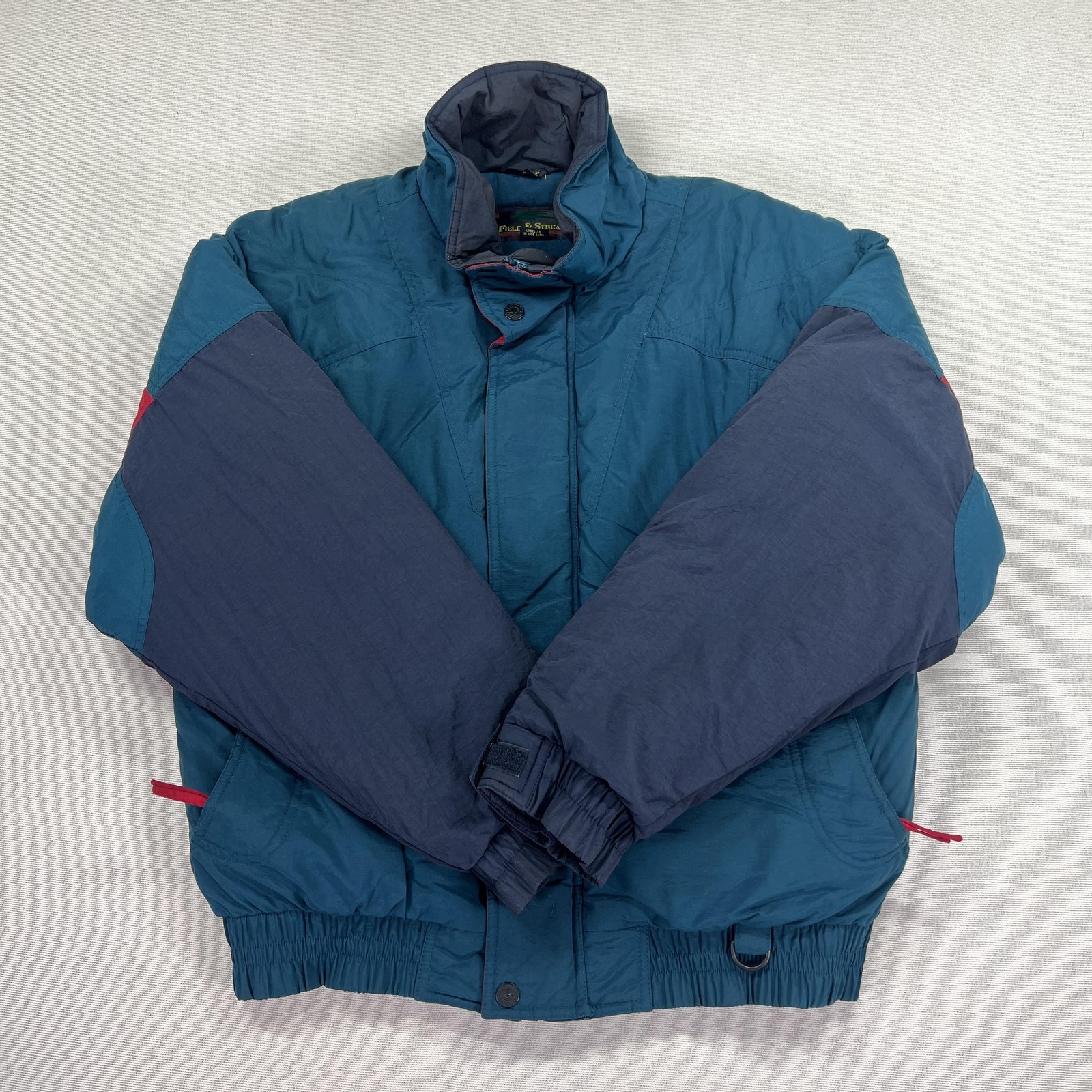 Vintage 90’s Field & Stream Jacket Mens M Blue Puffer Colorblock Nylon Outdoor