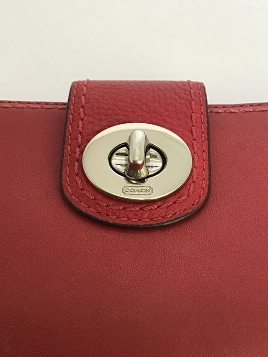 Coach Legacy Leather Turnlock Checkbook Wallet Red Long Bifold Wallet
