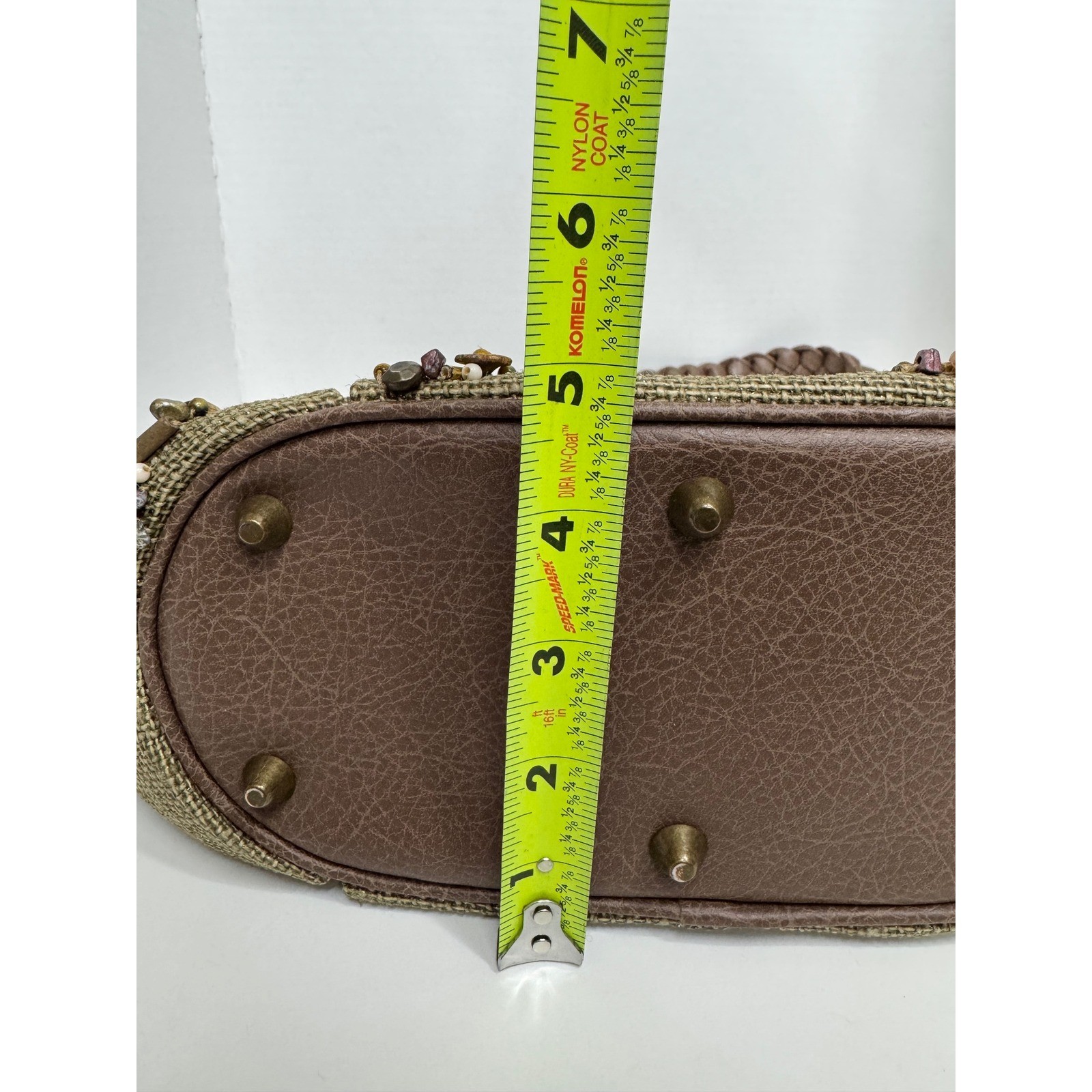 Mary Frances Olive Green Burlap Floral Embellished Beaded Hobo Bag Brown Braided