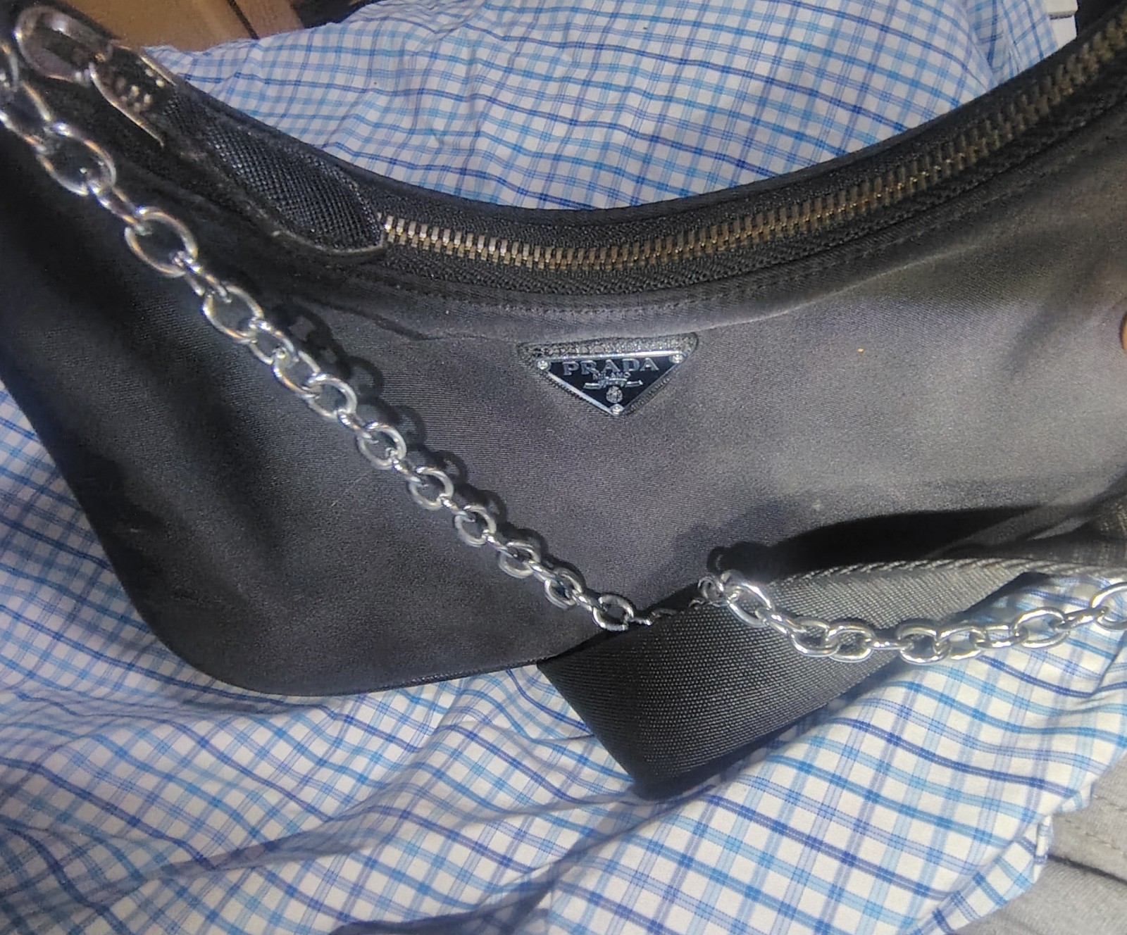 Prada Re-Edition 2005 Re-Nylon Shoulder Bag Black with Chain Strap