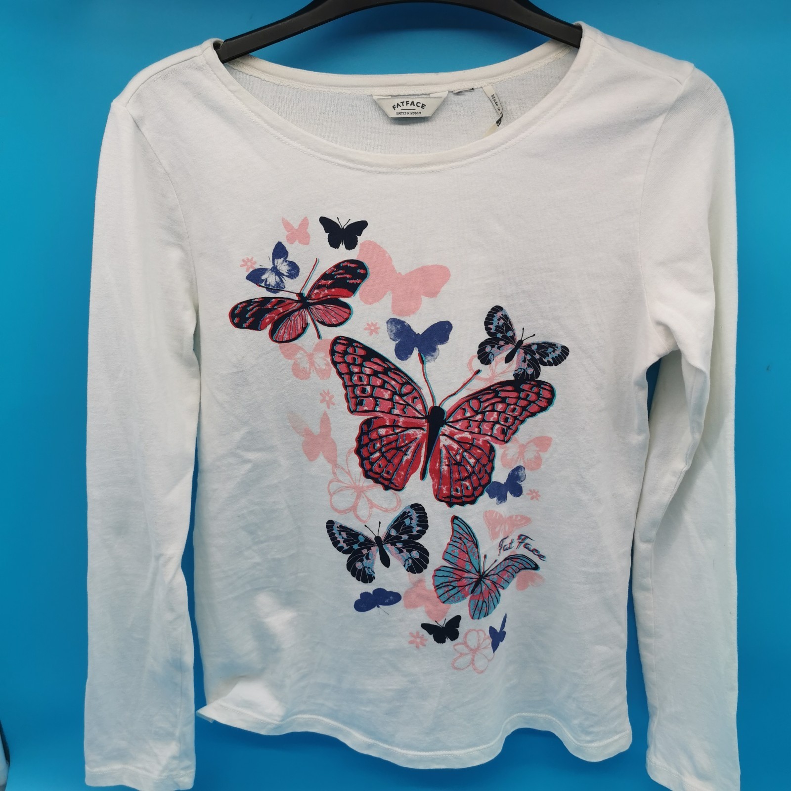 FatFace Women’s Cream Butterfly Print Long Sleeve T-Shirt Top 100% Cotton