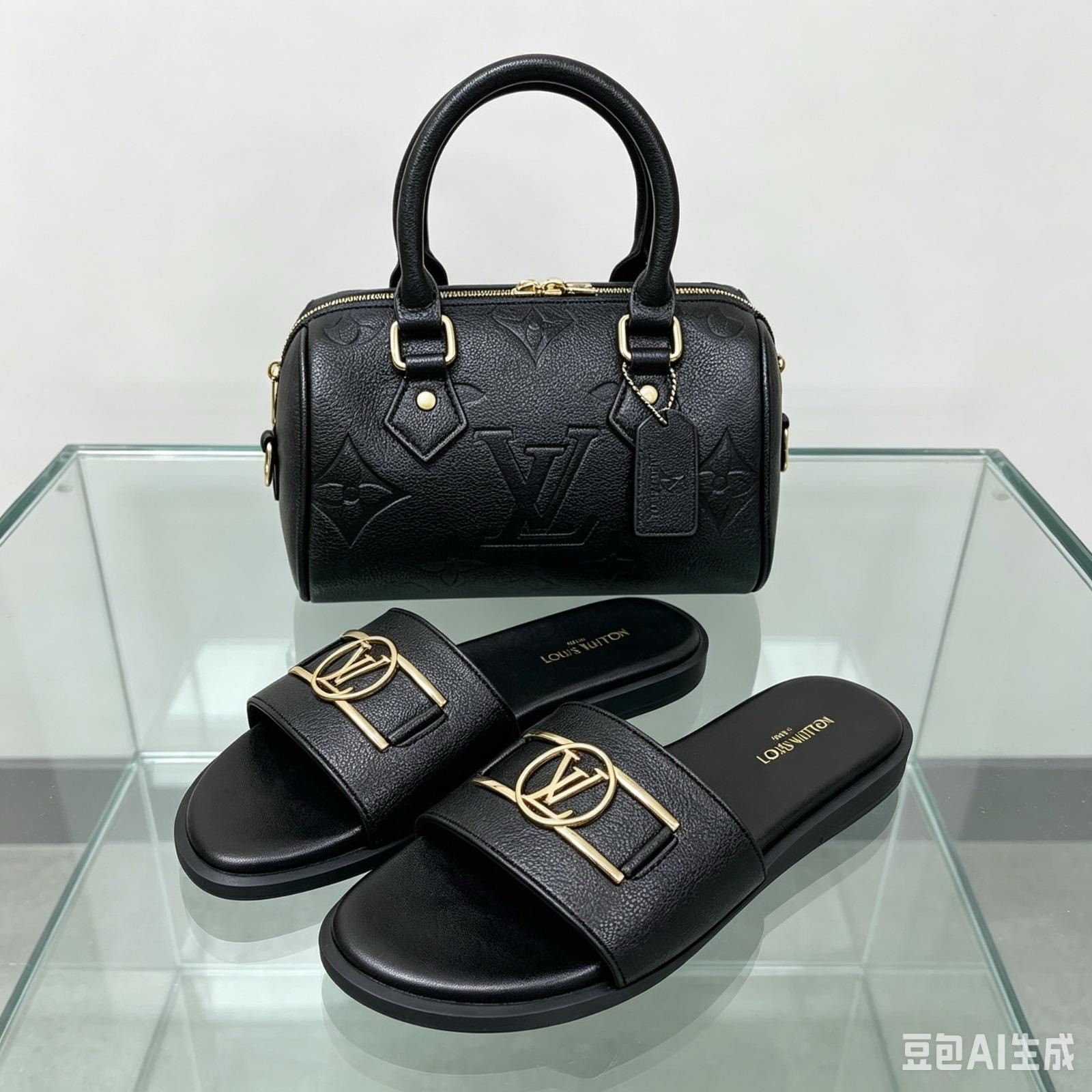 Louis Vuitton Monogram Logo Slide Sandals Brown/Black/Gold Women’s 8 NIB