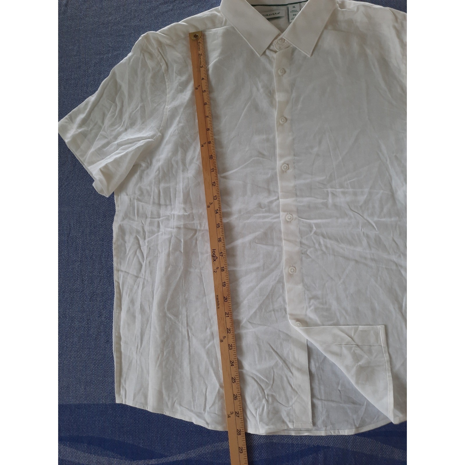 Cubavera Mens XL Short Sleeve Button Down Shirt Brilliant White Linen Blend New