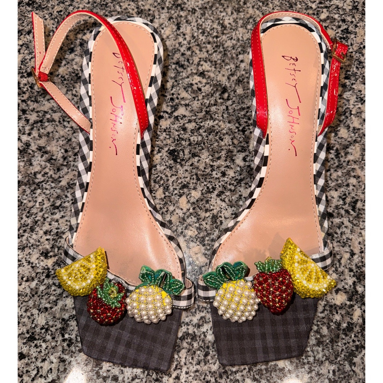 Betsey Johnson Colson Gingham Fruit Embellished Sandals 8.5M