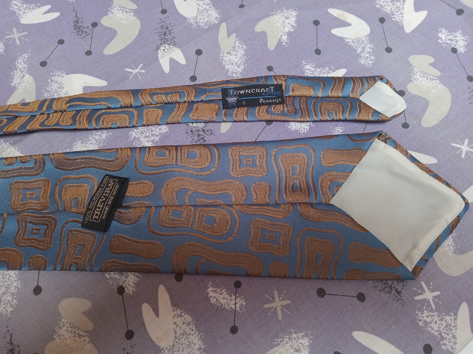 Vintage Tie Mod MCM Towncraft Plus Penneys Trevira Abstract Neck Tie Blue Brown