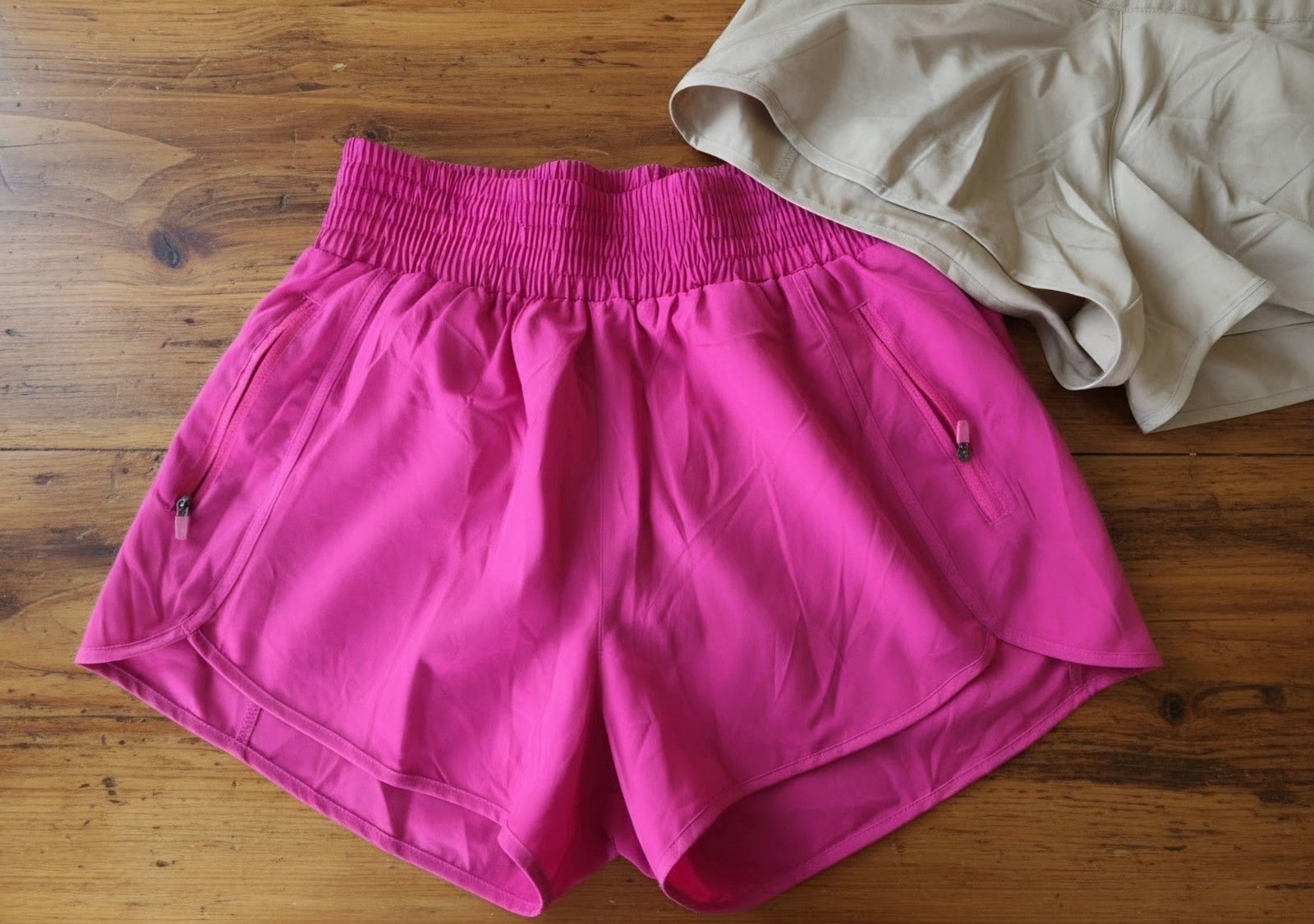 Women’s M Athletic 3-Pack Running Shorts Pink Beige Light Blue Zip Pockets