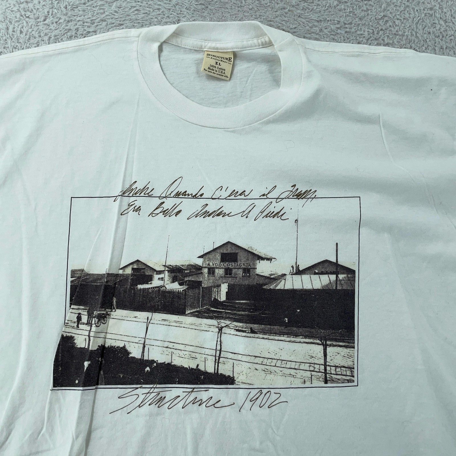 Vintage Structure 1902 Italian Photo Shirt Mens Large/XL White Tee 90s
