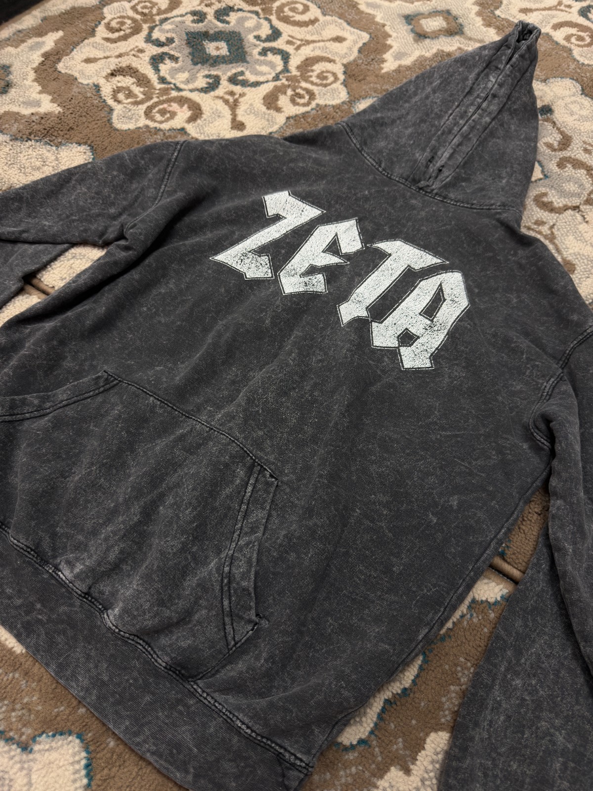 Colortone Hoodie Mens Medium Dark Gray Zeta Sorority or Fraternity Logo Pullover