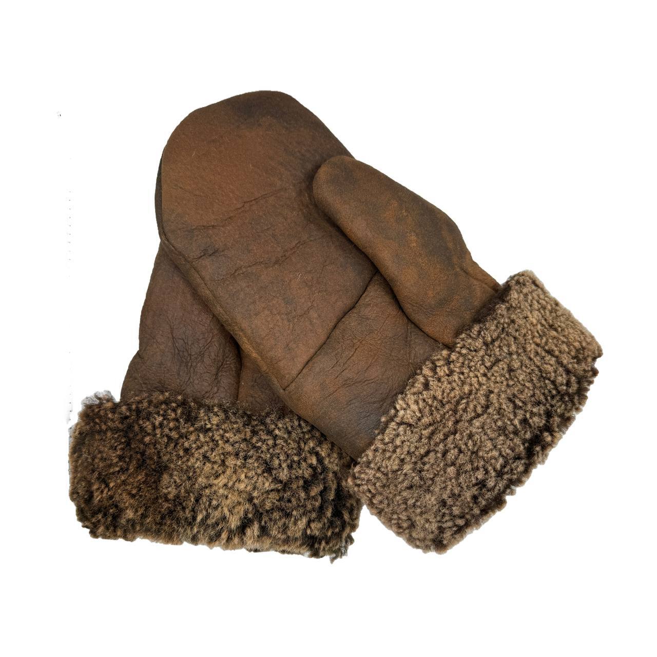 Vintage Men’s Women’s Genuine Shearling Sheepskin Leather Mittens Fur Gloves