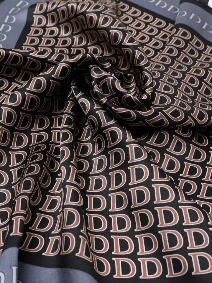 26″X26″D Letter Print Pure Mulberry Satin Silk 12momme Scarf 65x65cm 5-35