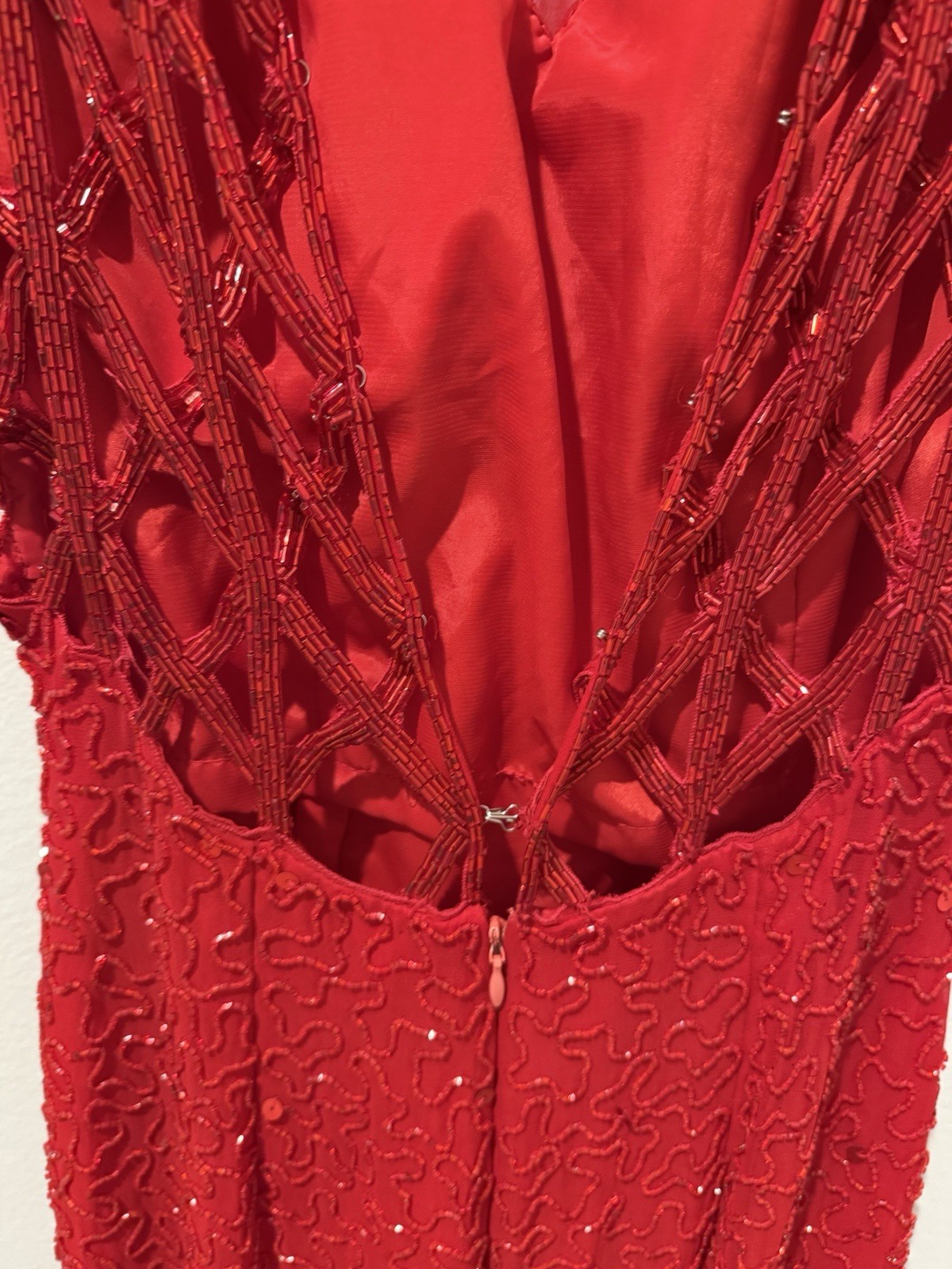 Vintage Andretta Donatello Red Silk Beaded Mesh Gown Size XS