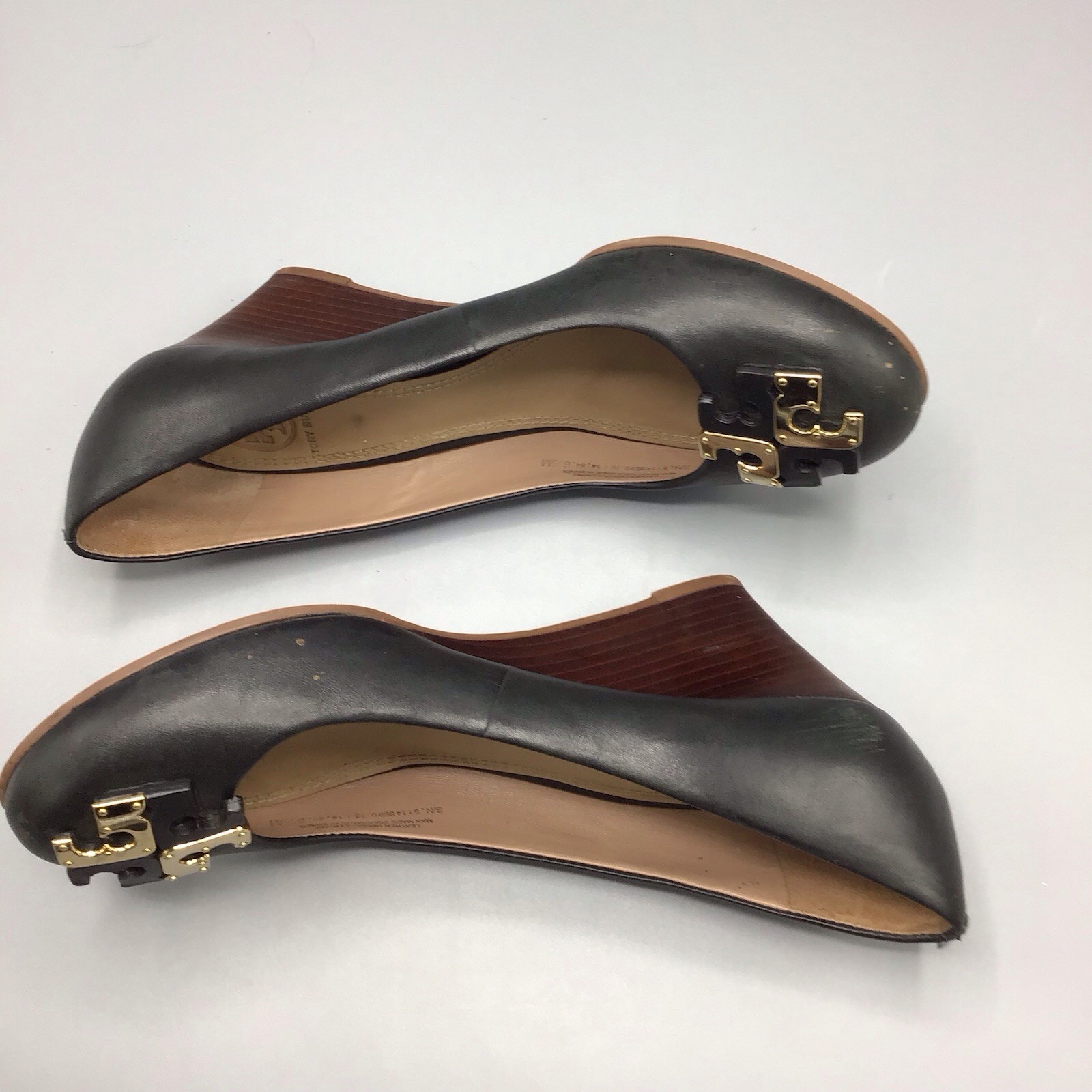 Tory Burch Black Leather Pump Wedge Heel Size Womens 6.5
