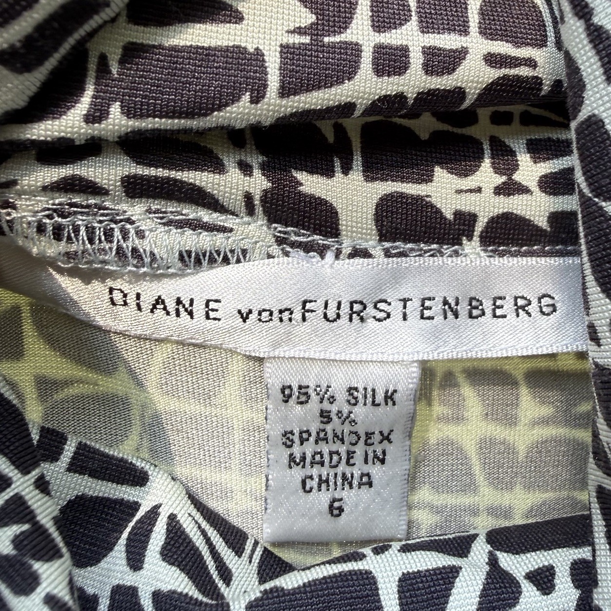 Diane von Furstenberg DVF Silk Spandex Midi Dress S Brown White Abstract Print