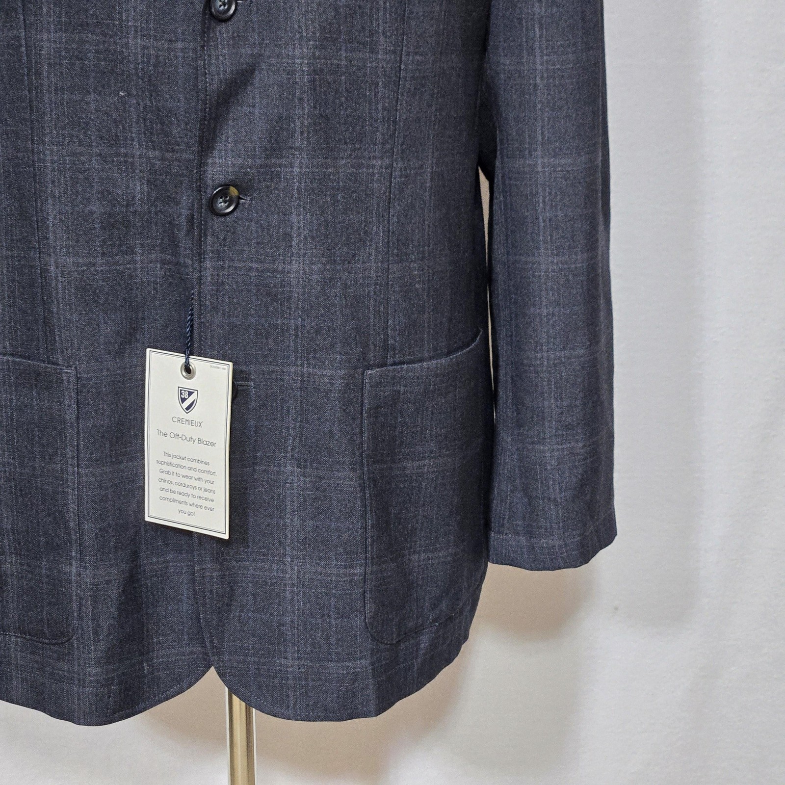 Cremieux Blazer Mens Large Dark Grey Check Plaid Off-Duty Jacket Wool Blend