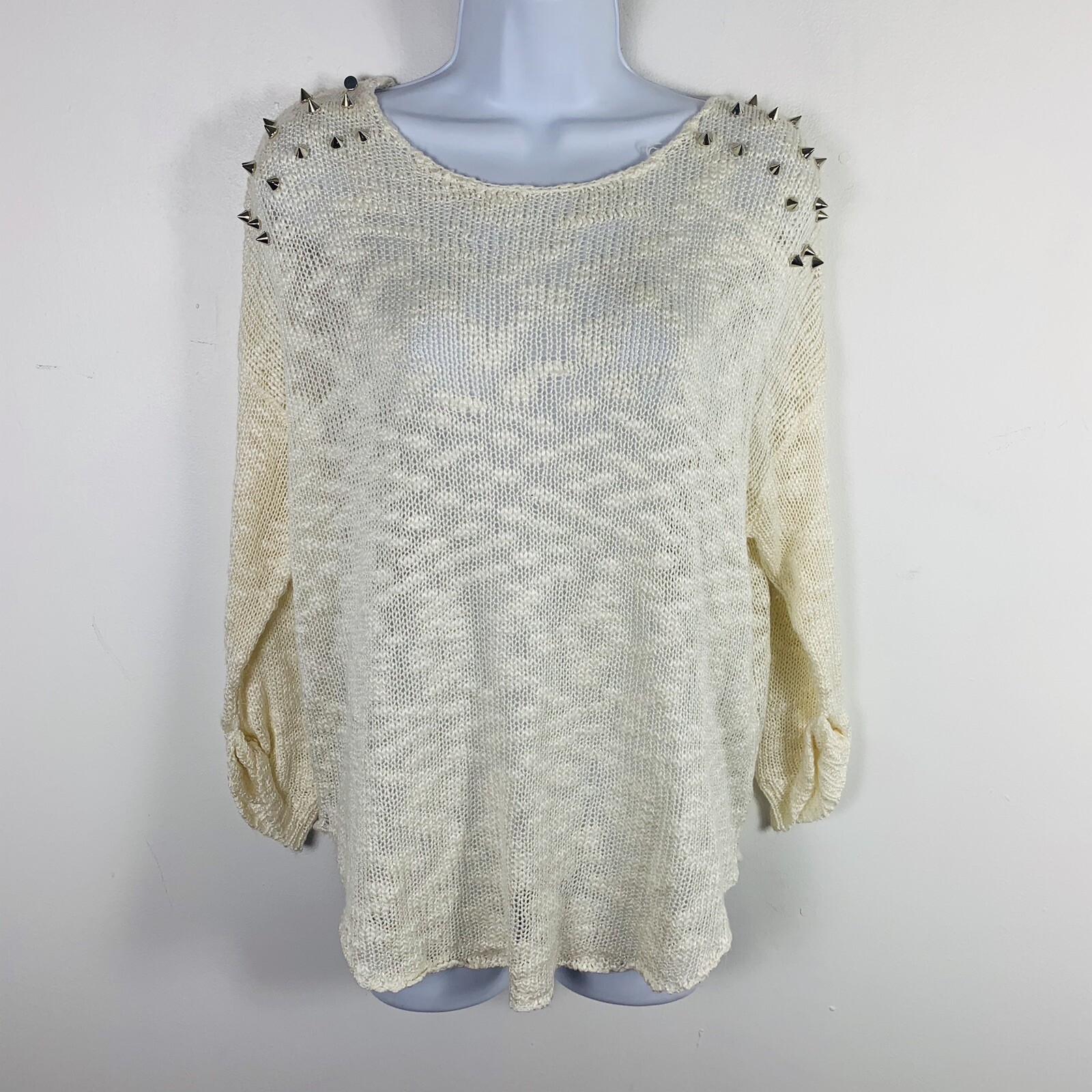 Love By Design Sweater sz M Cream White Soft Grunge 90s Revival Boho Whimsigoth