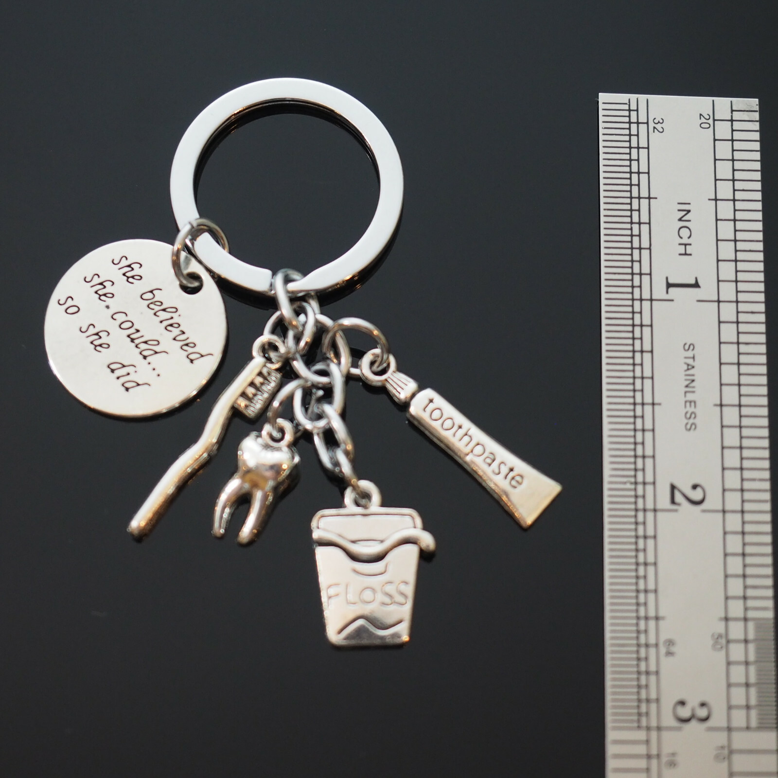 Tooth Brush Paste Floss Keychain Dentist Hygienist Student Mom Appreciation Gift