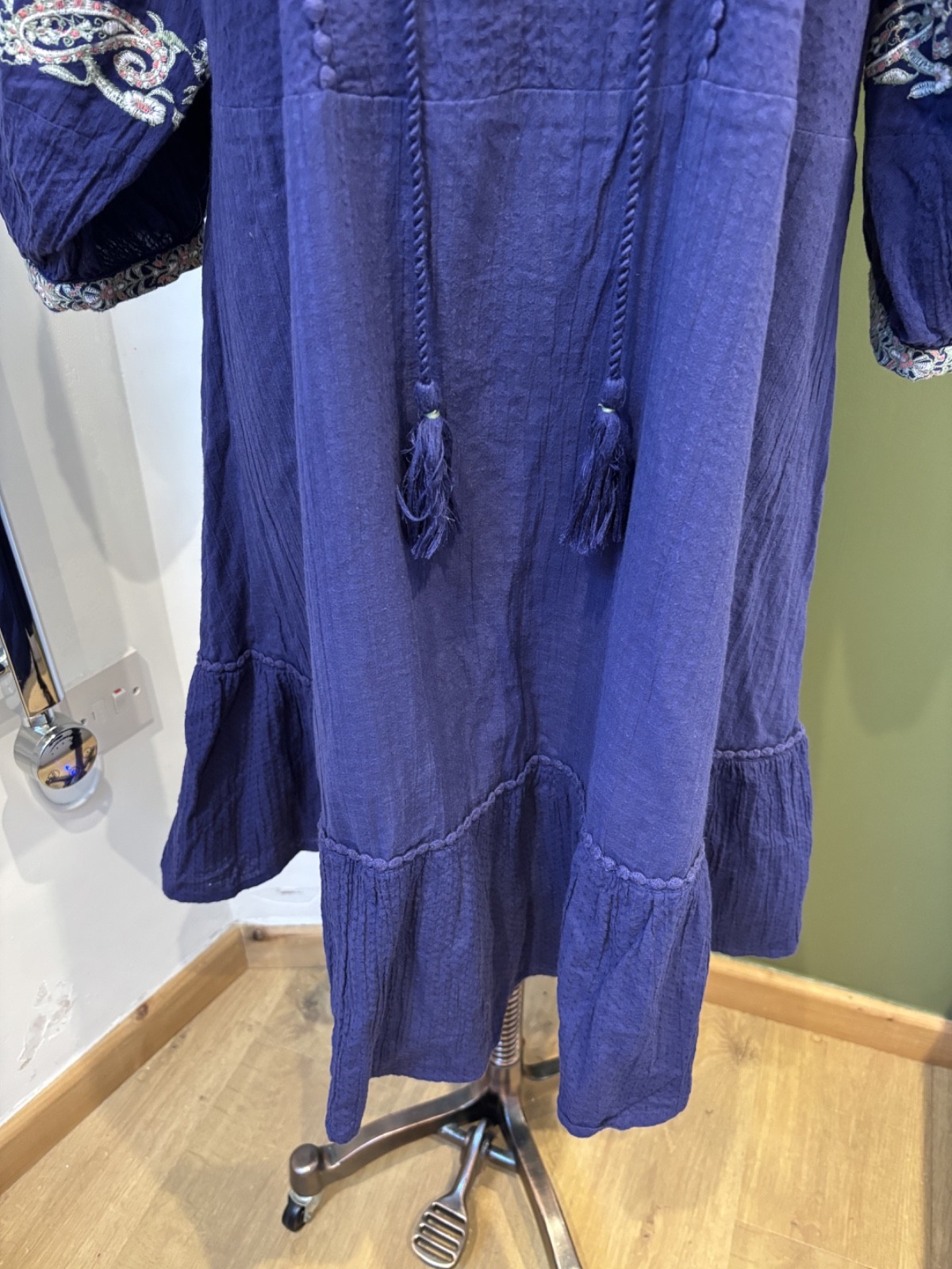 Accessorize Beach Holiday Indigo Blue Short Dress Shell Embroidery L UK 16-18