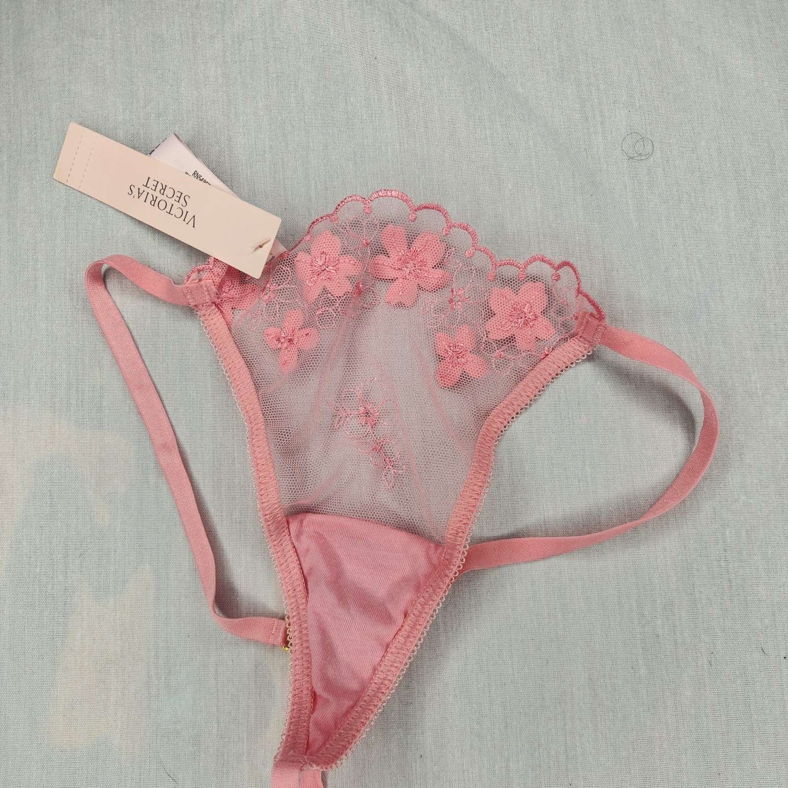 Victoria’s Secret Women’s Pink Floral Lace Sheer Thong Panties XS