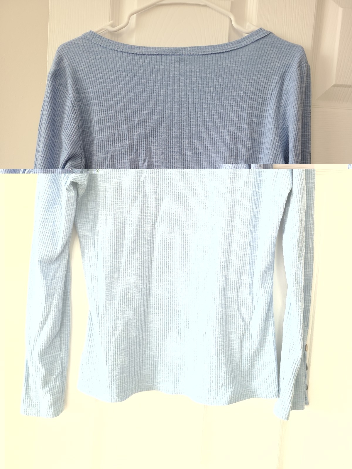 Womens Blue Long Sleeve Top Henley T Shirt Casual Button Ribbed Knit Blouse Sz M
