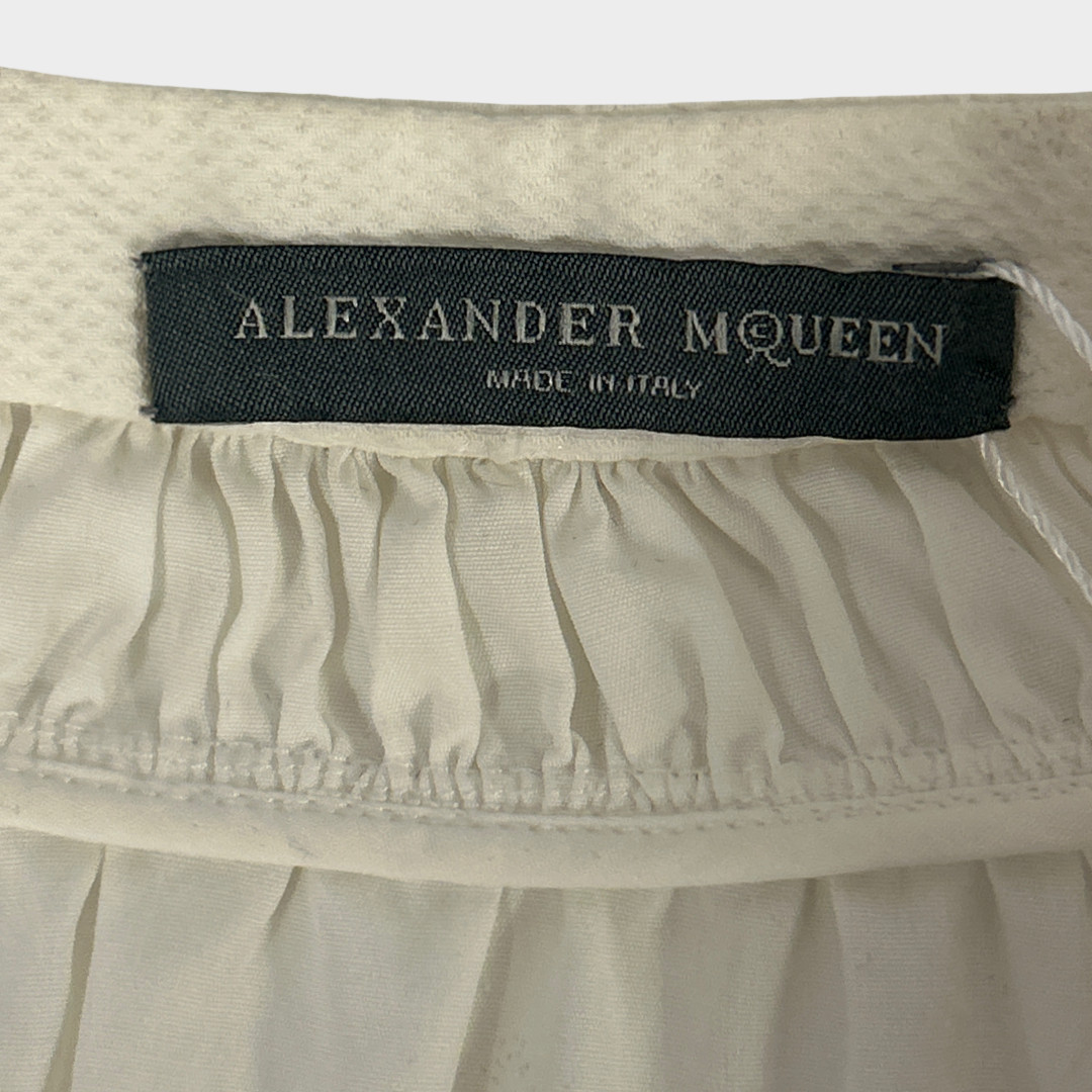 ALEXANDER MCQUEEN White Gathered Cotton Mini Dress, Size UK8