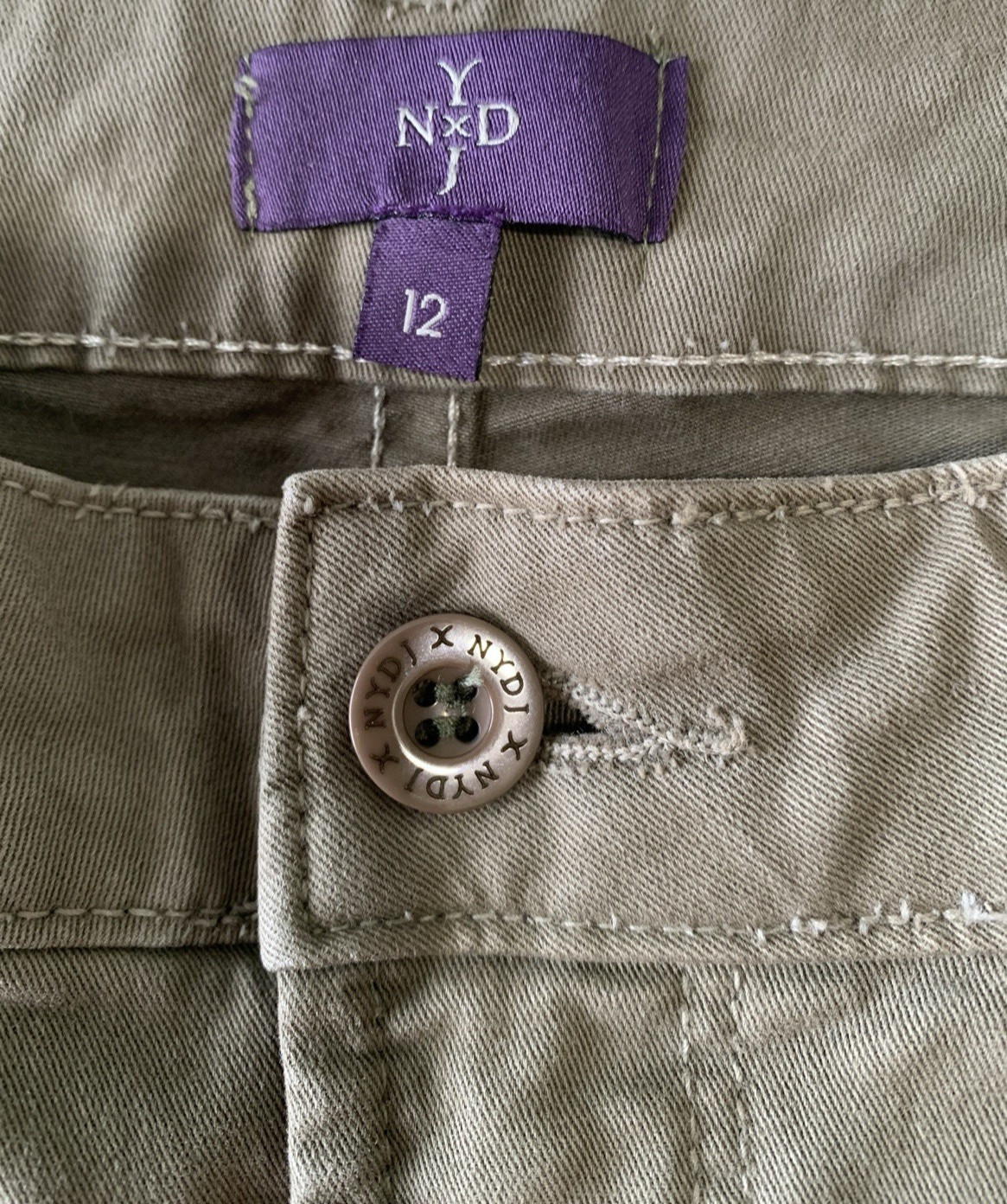 NYDJ Jeans Womens 12 Olive Green Straight Lift Tuck Technology Military Preppy