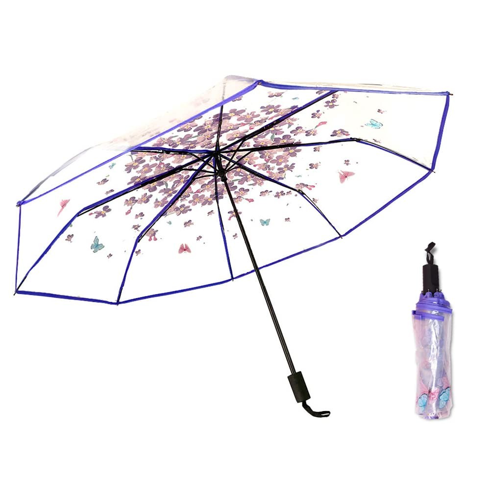 Cherry Blossom Butterfly Umbrella Transparent Clear Umbrellas 8 Ribs Folding Umb
