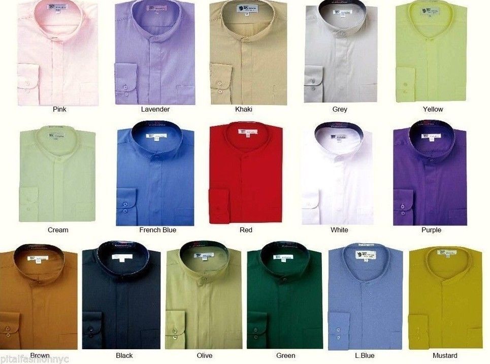 Mens’ Pink Mandarin Collar ( Banded Collar) Dress Shirt by TDC Collection