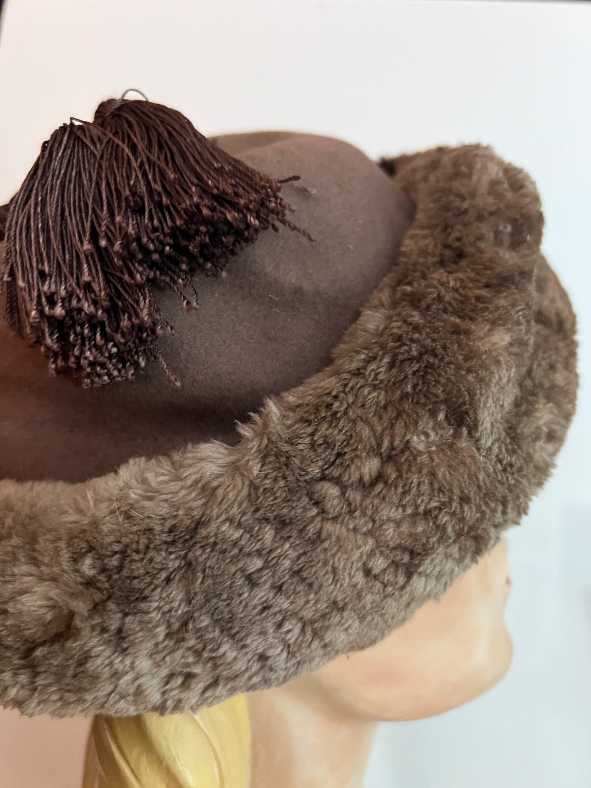 Vintage Round Real Fur and wool Hat , STYLISH, tassel.