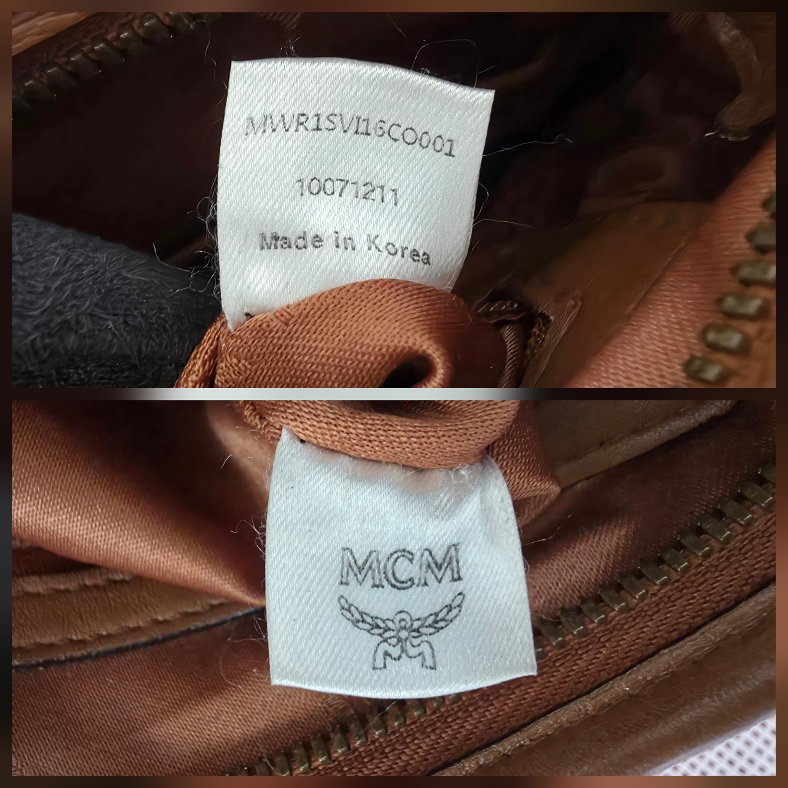 MCM Cognac Monogram Small Flat Shoulder Crossbody Bag AUTHENTIC