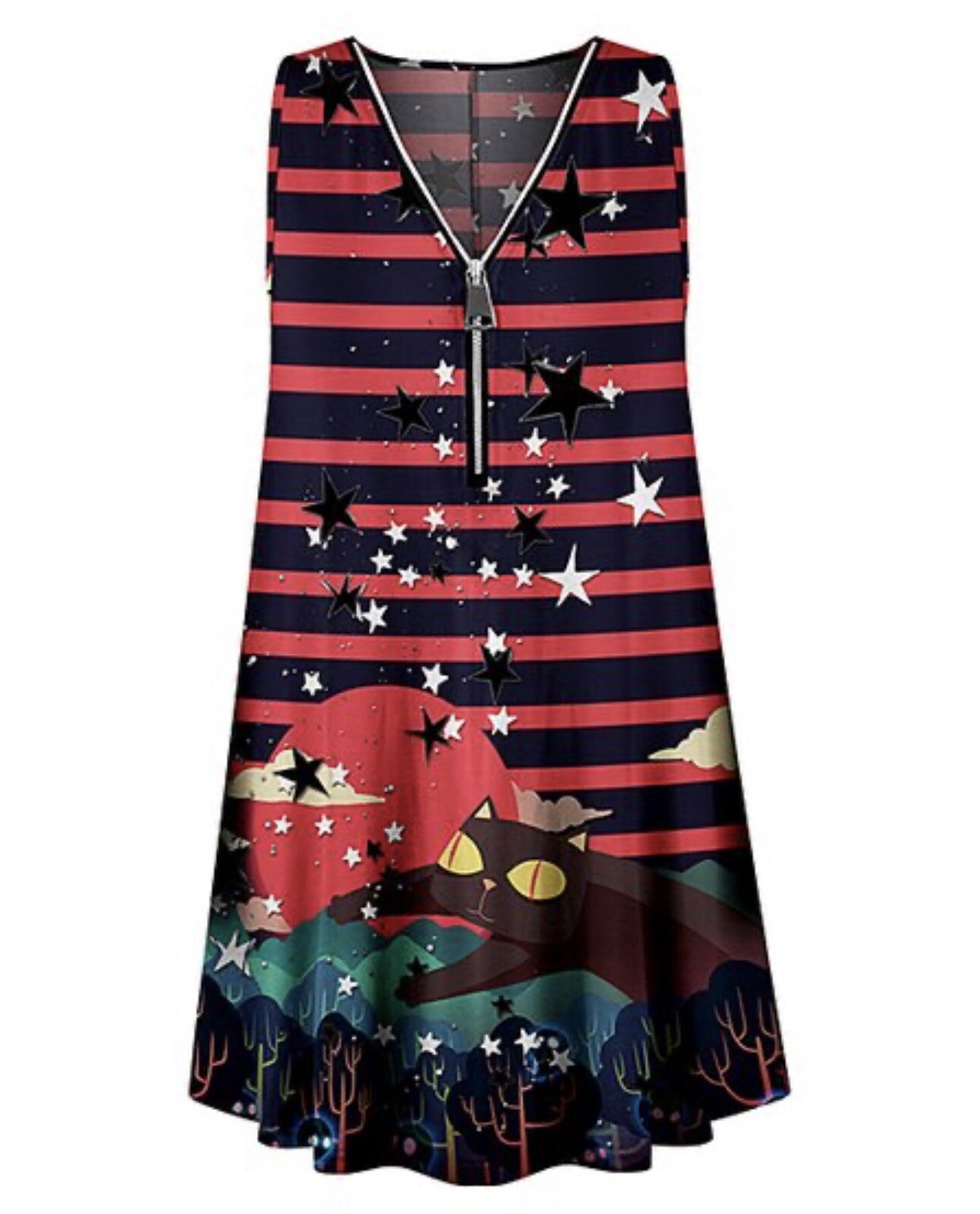 trippy CAT Red Black striped Stars TUNIC Top – plus size 1X – star gazing UDEAR