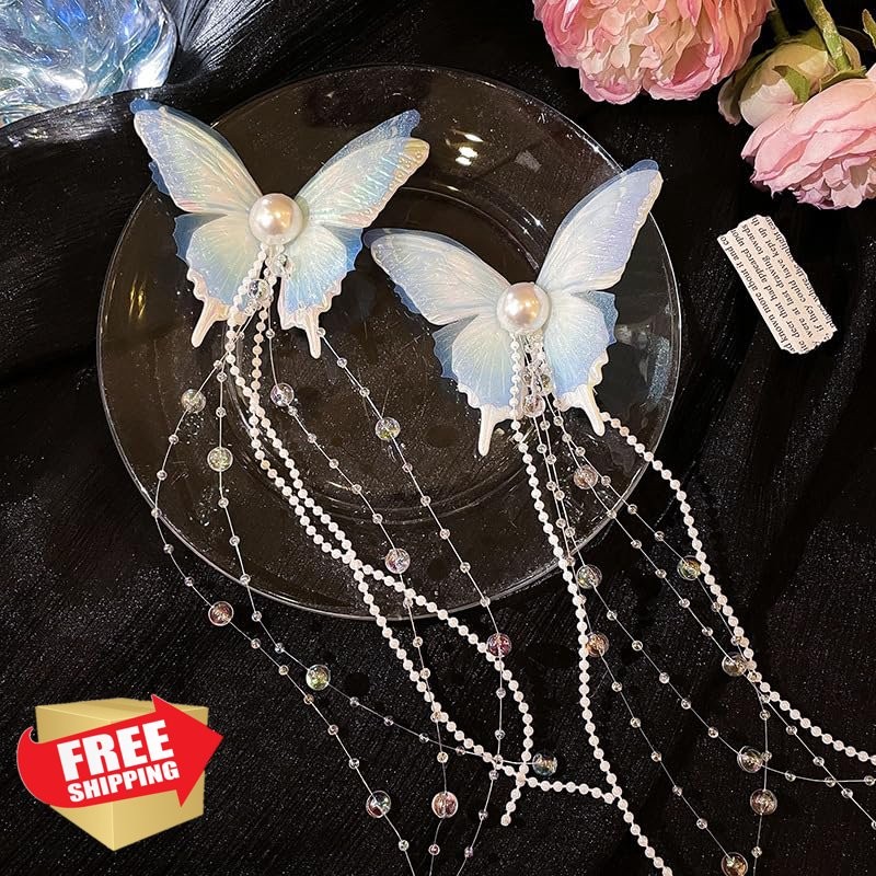 Ronlor Butterfly Hair Clip Chain Crystal Blue