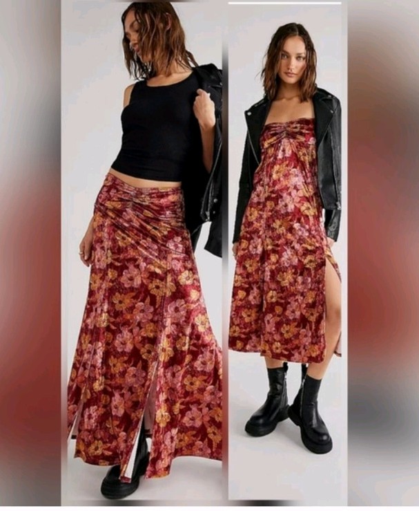 Free People Carpe Diem Convertible Floral Velvet Midi Dress/Maxi Skirt Whimsi M