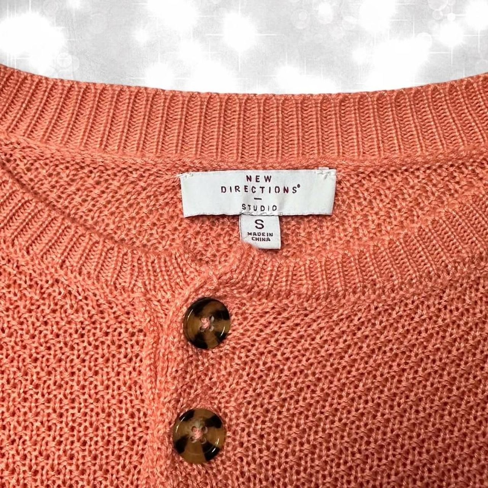 Y2k Quarter Button Coral Long Sleeve Textured Top