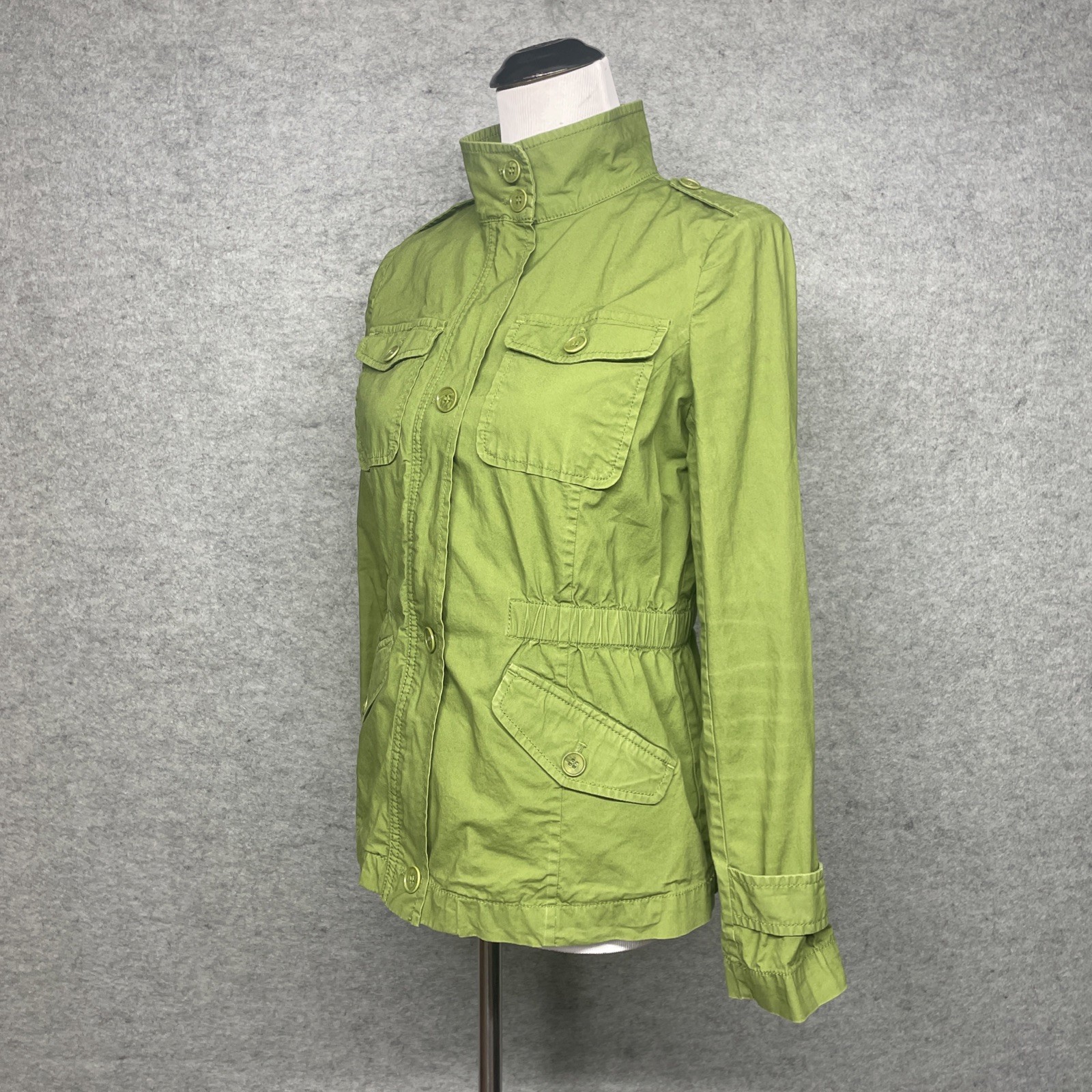 Talbots Utility Jacket Women’s Size 2 Green Military Safari Zip Button Cotton