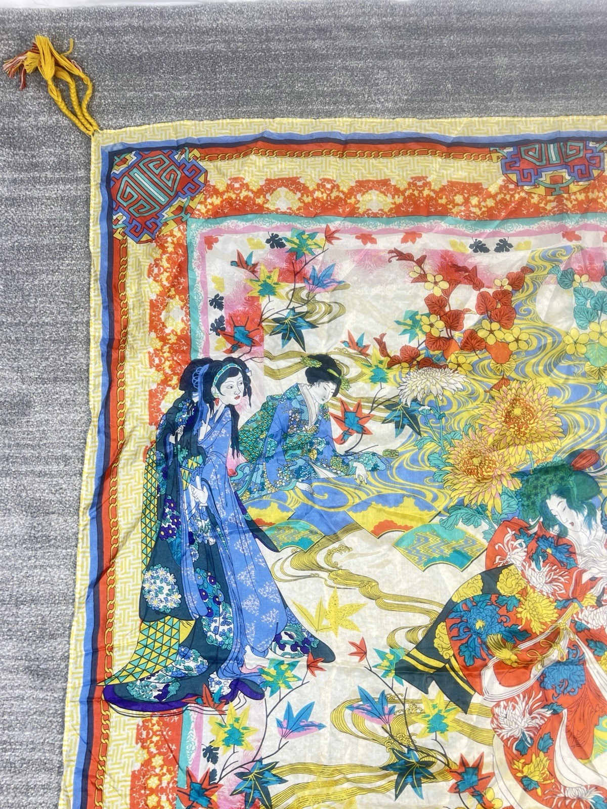 Beautiful Johnny Was Square Silk 43” Scarf Or Wrap Tassels Geisha Asian Oriental