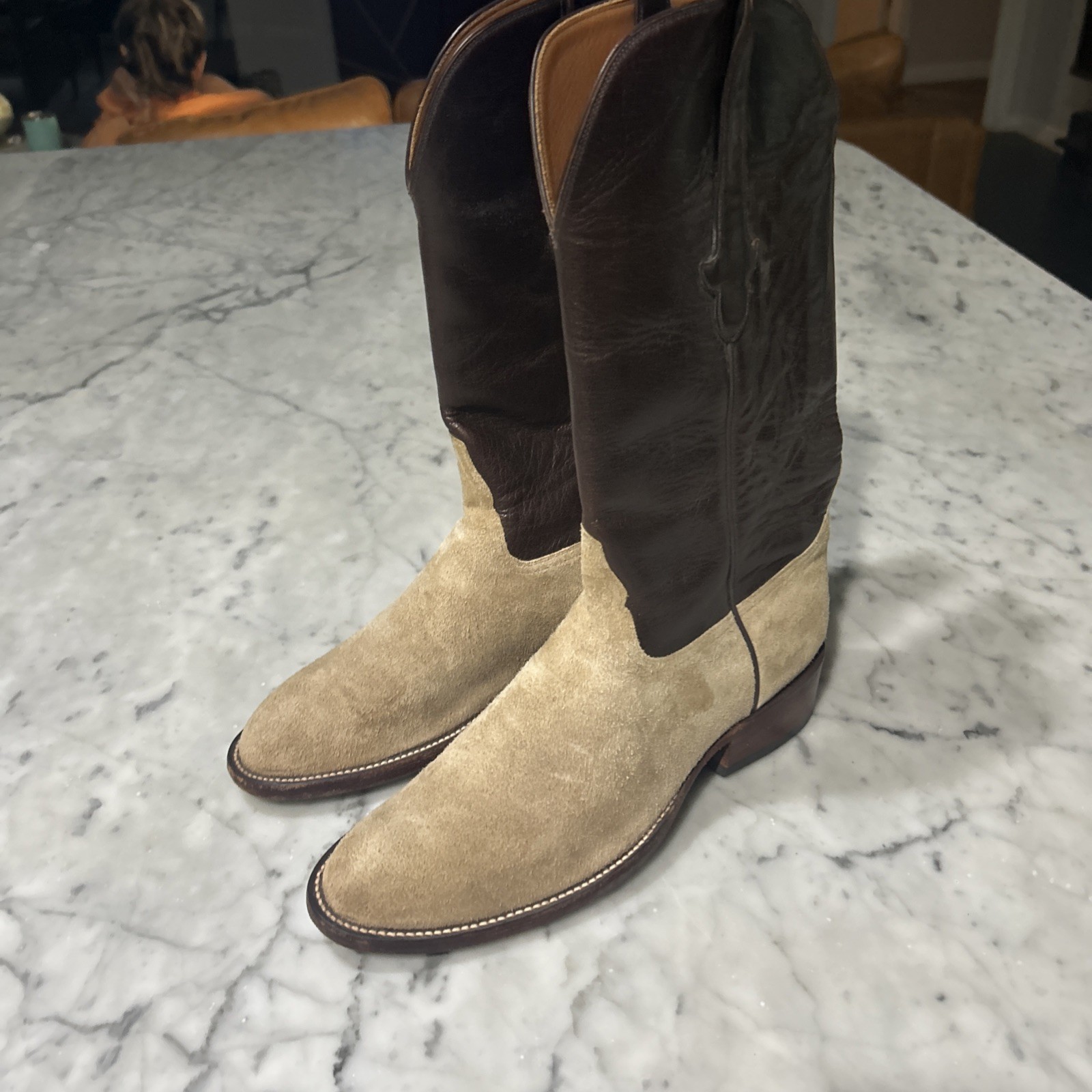 Custom Handmade Rough Out Cowboy Boots Bull Hide 10B Narrow RG Decker Midland Tx