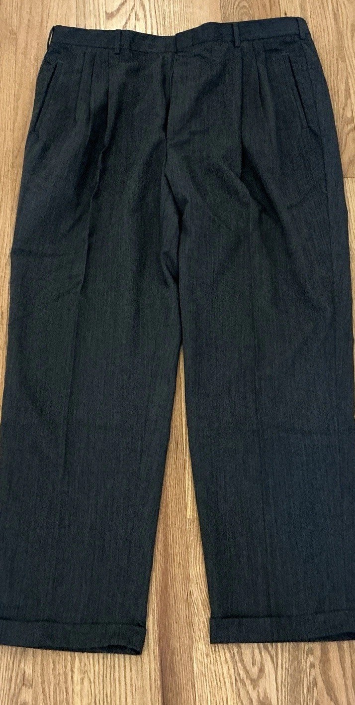 Mens Savane Grey Charcoal Pleated Dress Pants Size 40W 32L