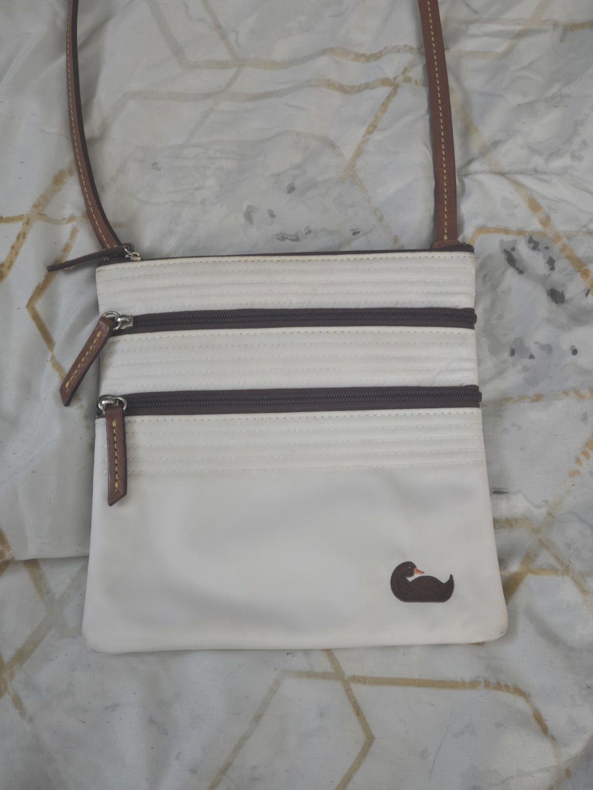Dooney & Bourke Crossbody Bag Triple Zip White Nylon with Pink Interior
