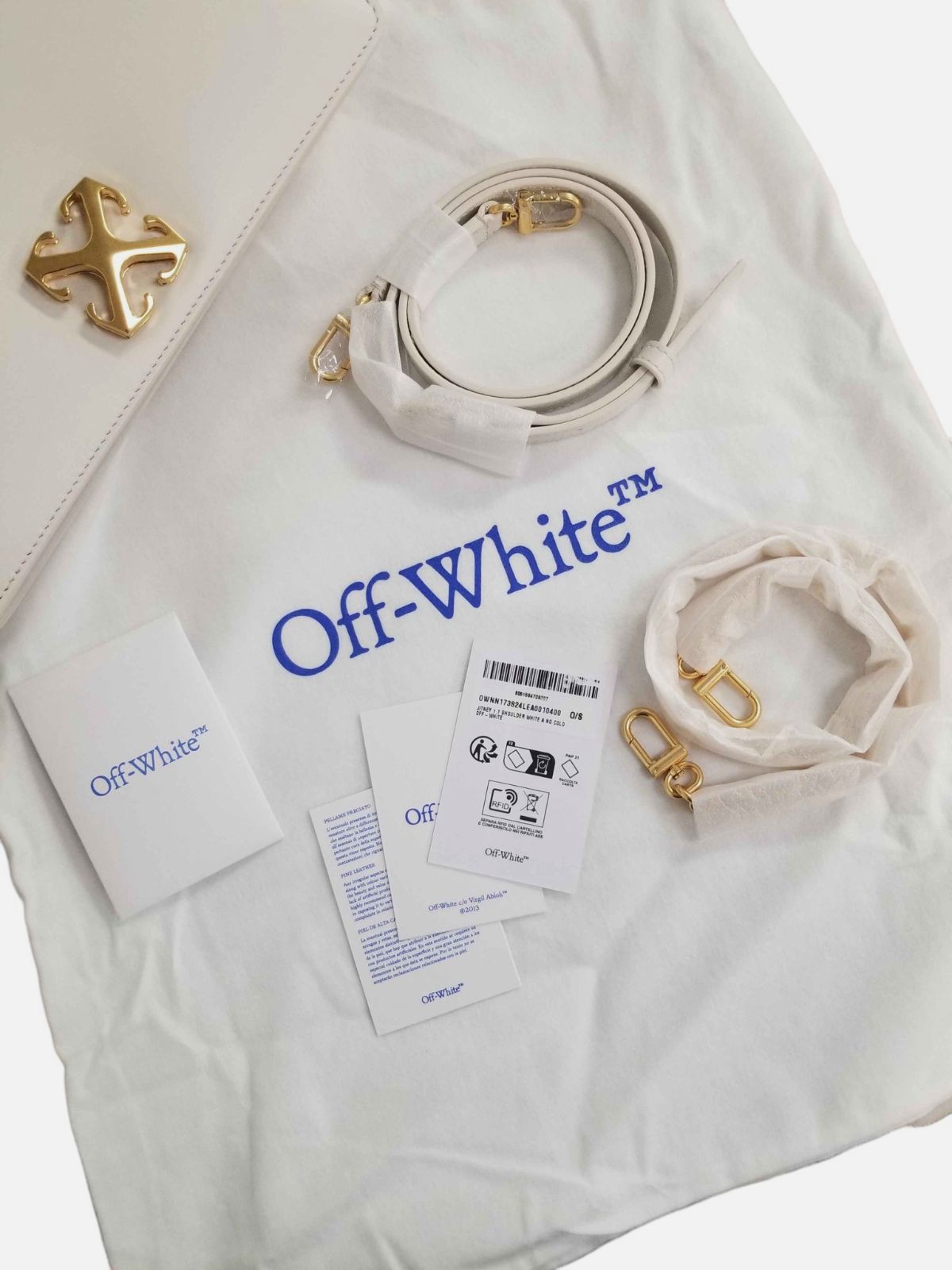 Off-White Women Ivory Jitney 1.7 Leather Chain Crossbody Shoulder Purse Hand Bag